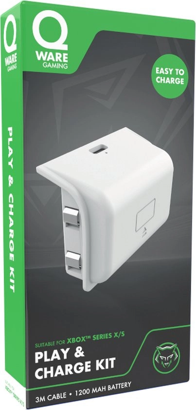 Qware Gaming - Xbox X Series Battery Pack, Újratölthető akkumulátor - Xbox X/S vezérlő - 1200 mAh - USB-C - Xbox - Fehér